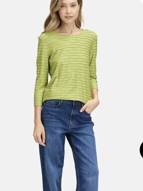 JM Collection Green Wave-Texture Long Sleeve Top Sz.M NWT